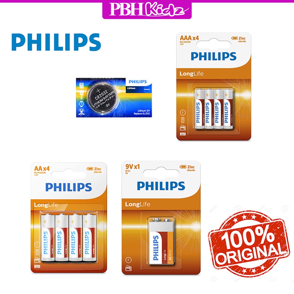 Original Philips Zinc Chloride Non Alkaline Battery Aa Aaa Cr 9v Battery Batteries 4989