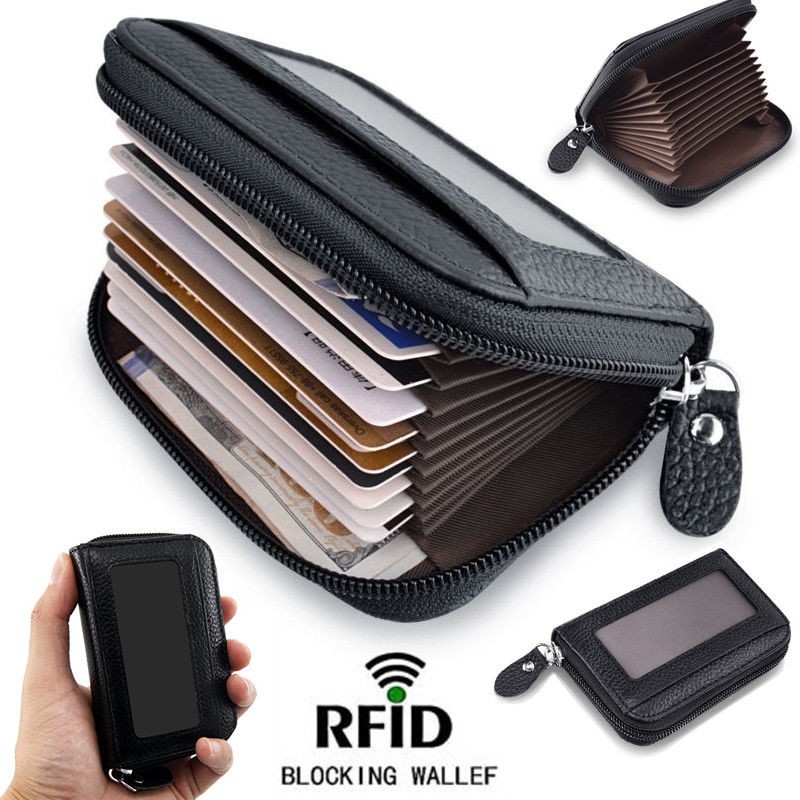 Men wallet credit card holder genuine leather rfid blocking zipper