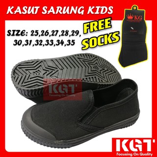 Kasut Sarung Hitam Sekolah Murah FREE SOCKS Black School Shoes Slip On Design PERCUMA STOKING 黑鞋直套款