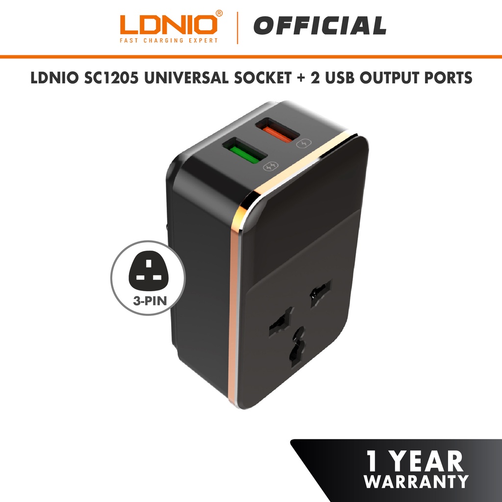LDNIO SC1205 2in1 Universal Outlet & Dual USB Charging Port