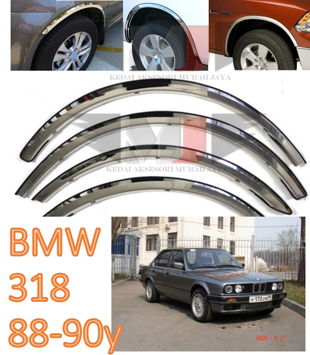 BMW 318 88-90y Fender Arch Trim Stainless Steel Chrome Garnish With Rubber Lining ender Arch Trim Stainless Steel