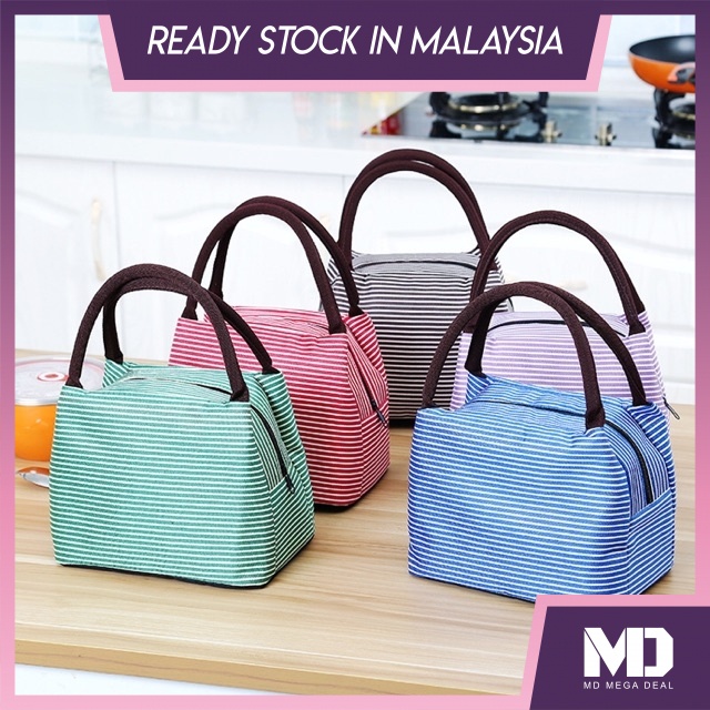 Mega Deal Korean Portable Stripe Insulated Lunch Bag Picnic Travel Outdoor Activities School Shopee Malaysia