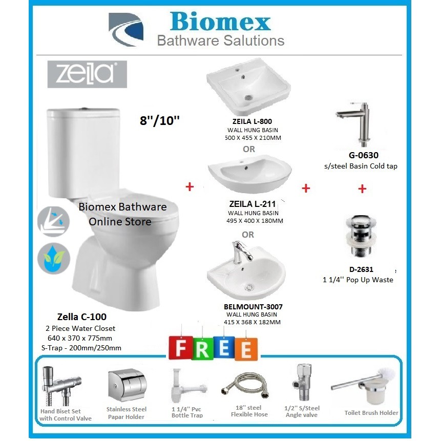 Zella C 100 8 10 S Trap 2 Piece Washdown Water Closet C W Wall Hung Basin Combo Package Promotion Shopee Malaysia