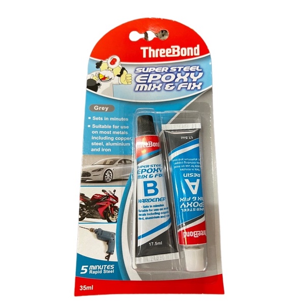 THREEBOND SUPER STEEL EPOXY MIX & FIX GREY 35ML (GUM CAMPUR) Shopee