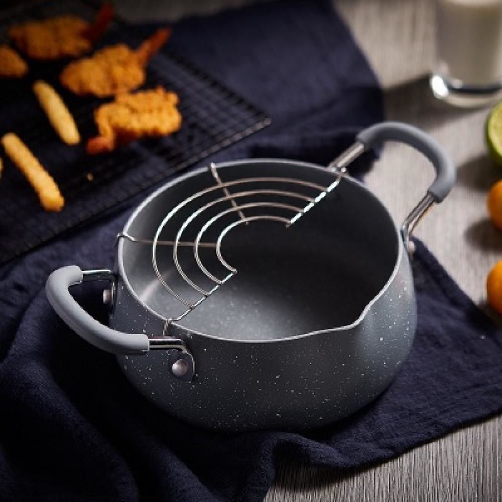 24cm Easy Pour Non Stick Coating Tempura Fryer Pot With Oil Drip