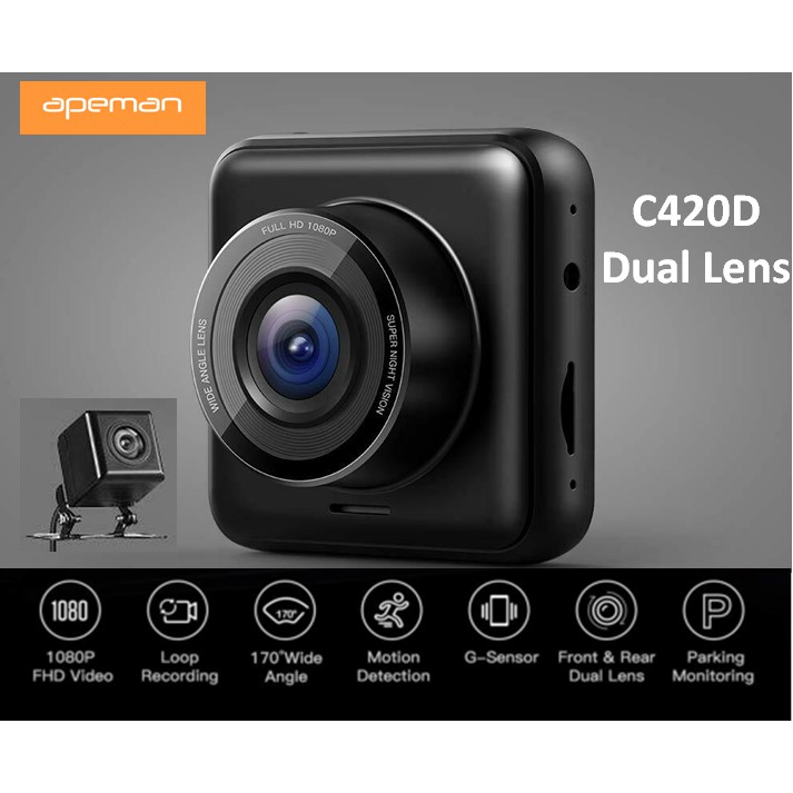 APEMAN C420D Dual Dash Cam for Cars Front and Rear with Night Vision