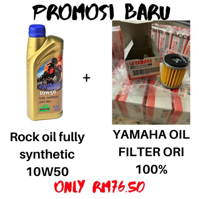 Rock Oil Fully Synthetic 10w50 Foc Oil Filter Yamaha Ori 100 Ester Guard Minyak Hitam For Y15 Lc135 Rs150 R15 R25 Shopee Malaysia