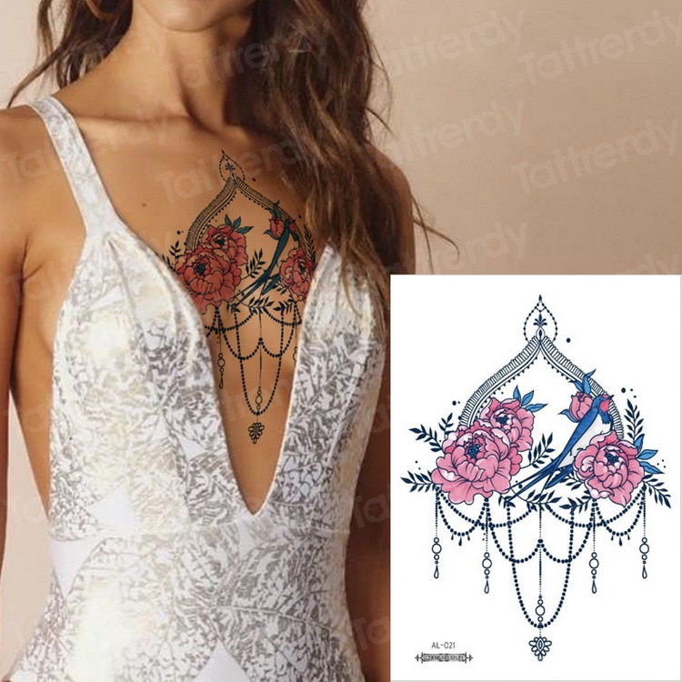 sexy tattoo sticker jewel vintage temporary tattoos henna lace under breast  tattoo necklace fashion girls body art | Shopee Malaysia