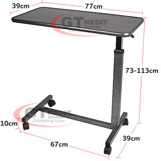 Height Adjustable Hospital Bed Mobile Overbed Table Side 