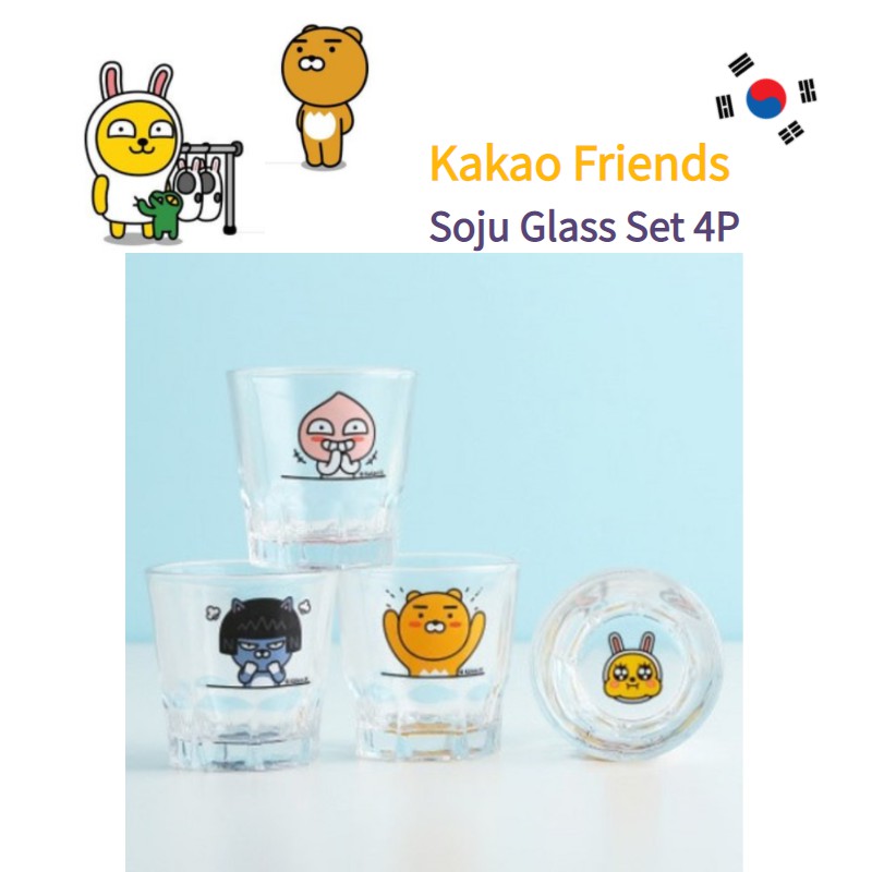 Korea Kakao Friends Apeach Ryan Muji Neo Korea Soju Glass Set 4p
