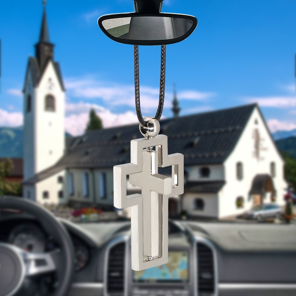 New Fashion Cars Accessories Double rotating Jesus Cross Rearview Mirror Decoration Ornaments Automobiles Interior