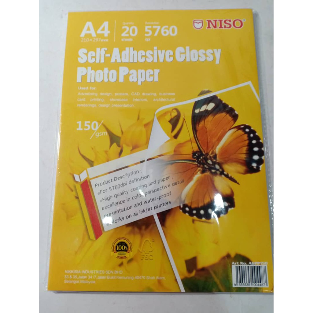 (20sheets/PKT) NISO Glossy Sticker A4 / SelfAdhesive Glossy Photo