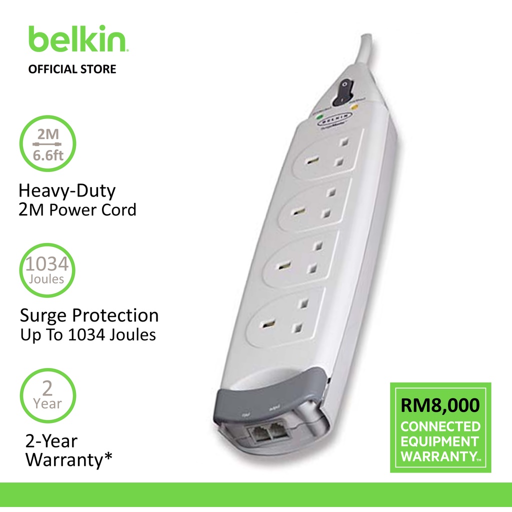 Belkin F9H410sa2M Home Series 4Socket Surge Protector Shopee Malaysia