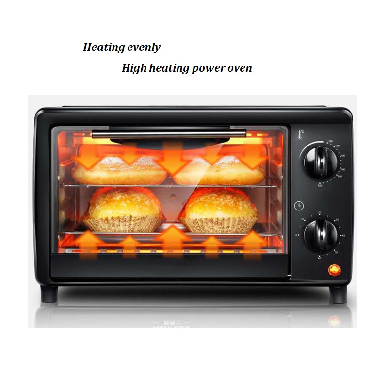 KELITE Mini Oven Household Small Multi-function Electric Oven 12L Capacity Compact Design Tempered Glass Commercial Bread and Cake Baking Machine Black 