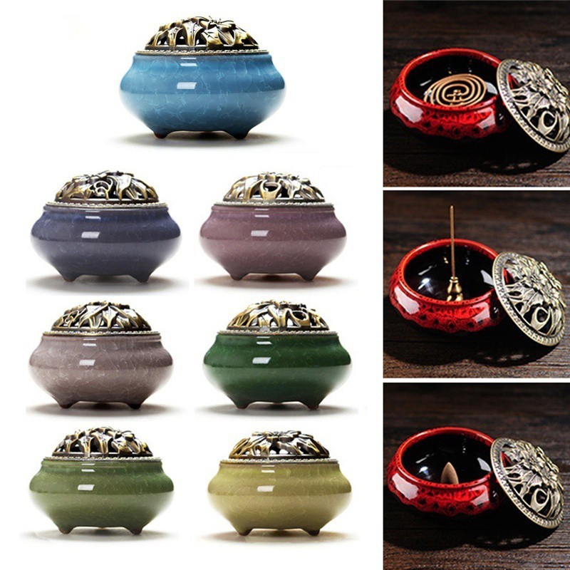 Alloy Ceramic Mini Incense Coil Burner Censer Aromatherapy Pot Vintage Shopee Malaysia