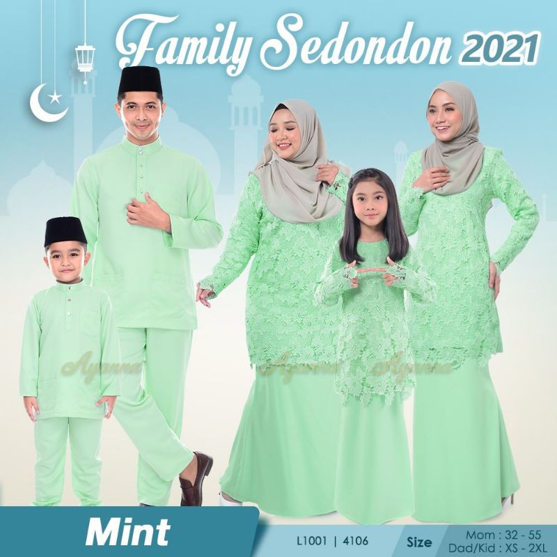  Baju  Raya  Sedondon Tema  Warna  Mint Green Hijau Cair Set 