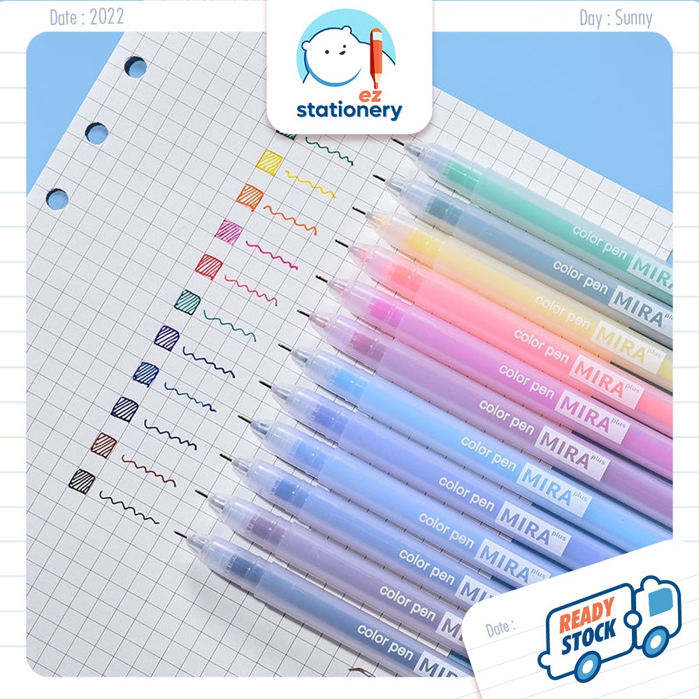 Ready Stock Muji Style Colorful Jelly Gel Pen 12 Colors 0.5mm Cute Color Journal Pen Drawing Pen Student Stationery