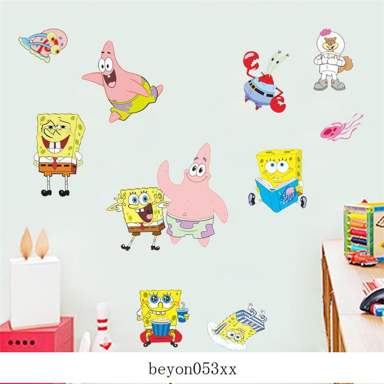 Availble Spongebob Squarepants Cartoon Home Decoration Wall Sticker Kindergarten Bedroom Bedside Background Mural D125