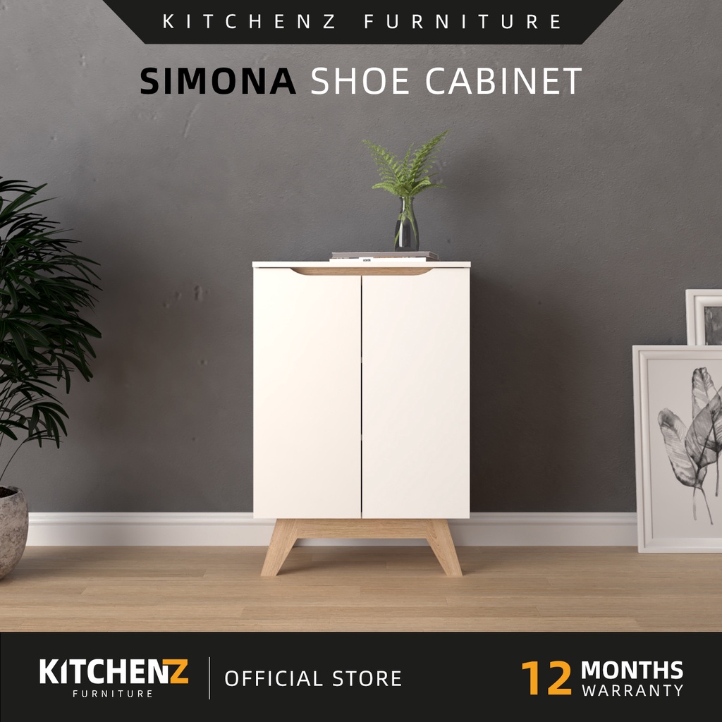 KitchenZ Sabah Simona Series Shoe Cabinet With Door Kabinet Kasut Shoe Rack Cabinet Kasut Rak Kasut Bertutup SR-8860-WT