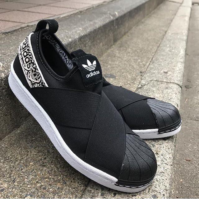 adidas superstar slip on black and white