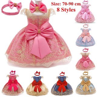 Baby Girls Clothes Princess Party Dresses 0-2 Years old Birthday Girls Fashion Dresses Embroidered with Headband