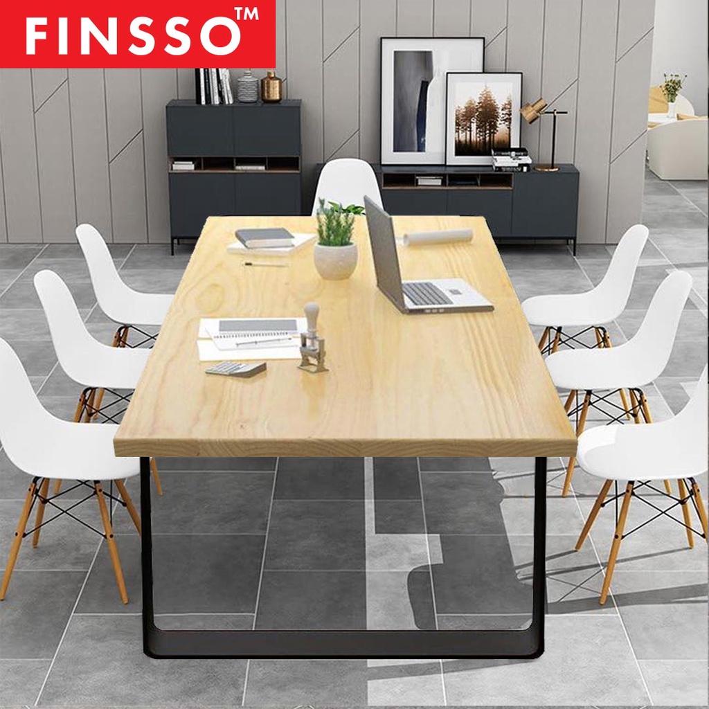 FINSSO: Nazis Solid Rubber Wood Meeting Table Set With 6 Eames Chairs