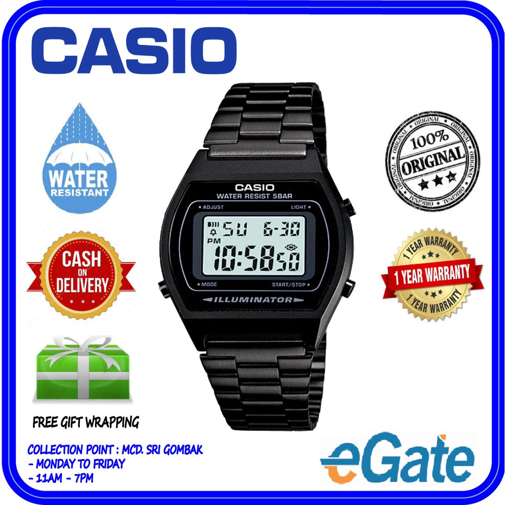 Casio VINTAGE B640WB-1A Unisex Digital Classic Black Stainless Steel ...