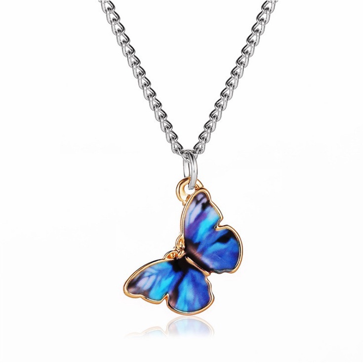 Hot Sale Personalized Color Painting Oil Butterfly Necklace Simple Pendant Clavicle Chain Alloy