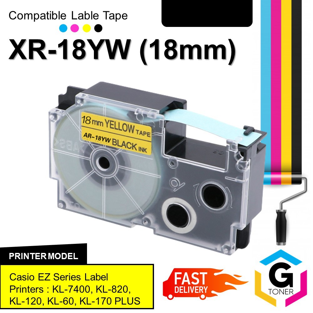 Compatible Cartridges XR18YW 18mm Black on Yellow EZLabel Maker Tape for Casio EzLabel