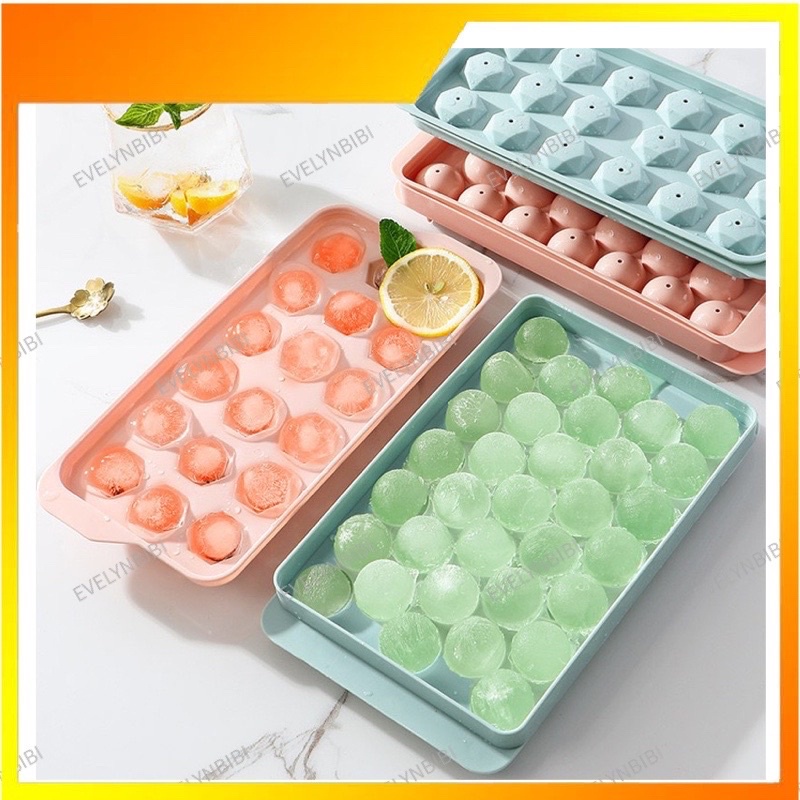 Ice Cube Maker Round 33 Grid Fridge Ice Ball Maker Making Box Dulang Pembuat Ais Batu Ice Cube Tray 制冰格