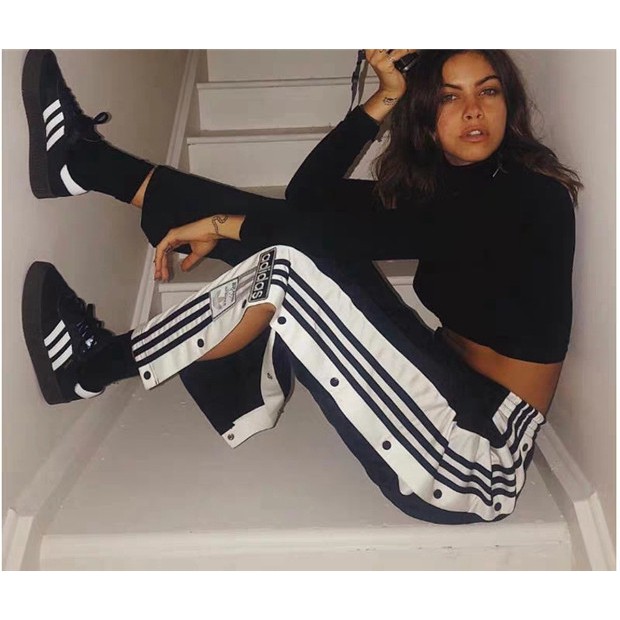MY seller】 Adidas Clover Wide Leg Sports Long Pants Female Side Open Button  Straight Casual Breasted | Shopee Malaysia