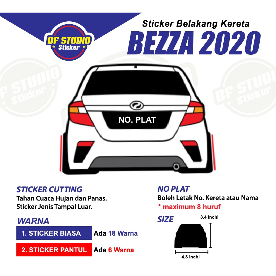 Sticker Belakang Kereta Perodua Bezza 2020, 1 Pcs, Boleh ...