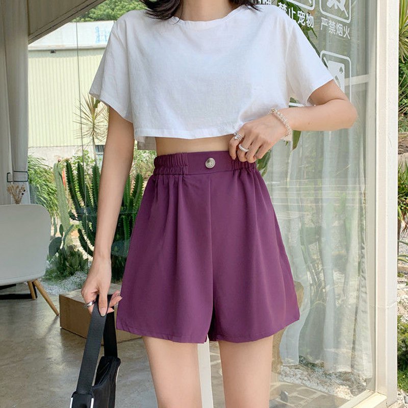 Seluar Pendek Perempuan Newest High Waist Wide Leg Shorts Women Korean