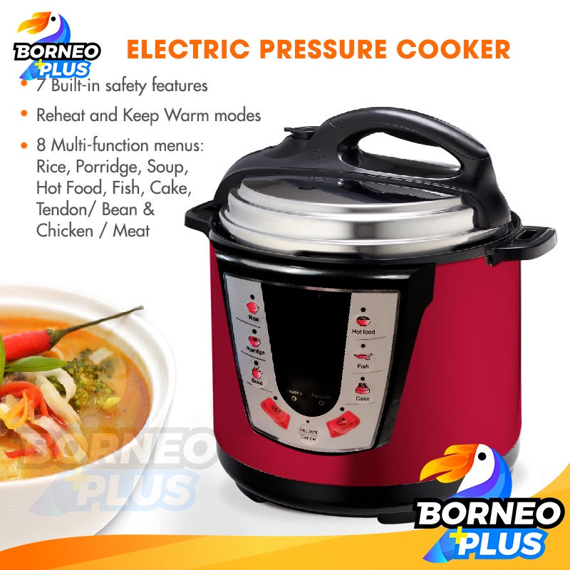 Borneo Pressure Cooker Multi Use Cook Soup Meat Vegetable Warmer Non Stick Pot Electric Periuk Tekanan 6L