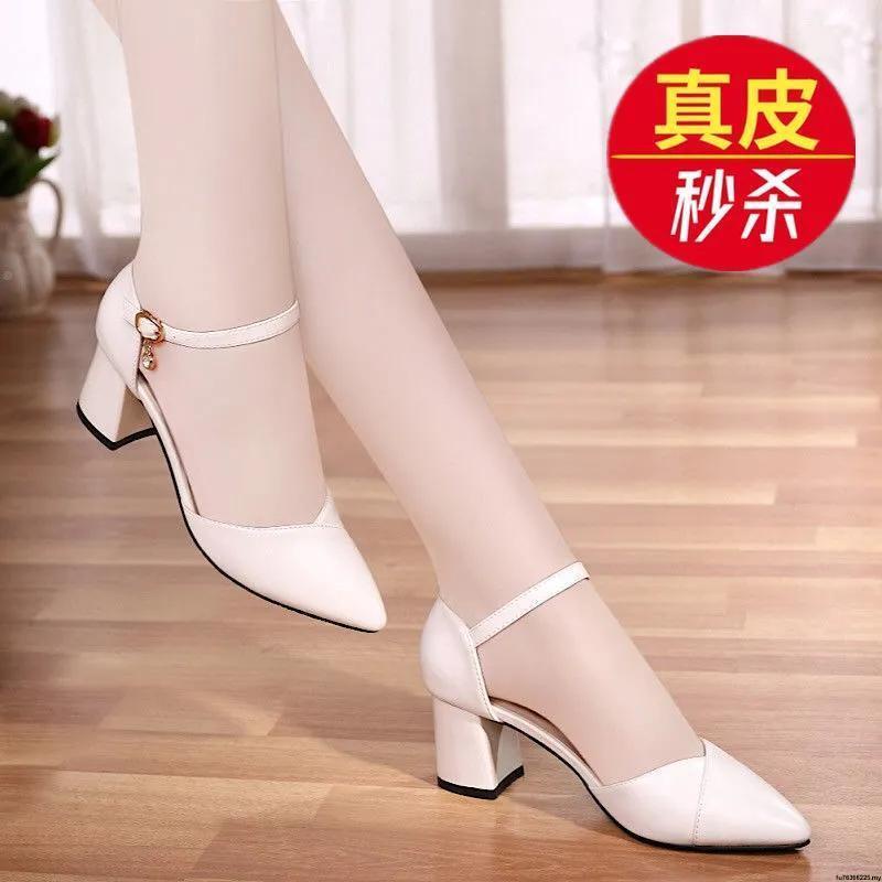Leather high-heeled sandals 2022 thick heeled leather shoes fashion non-slip comfortable Baotou brand women's shoes Leather high-heeled sandals 2022 thick heeled leatfu76366225.my.3.4