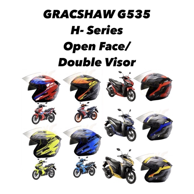 Gracshaw Gennex G535 Honda Wingx Vcruz Open Face Helmet Double Visor Helmet/Visor Helmet/PISTA