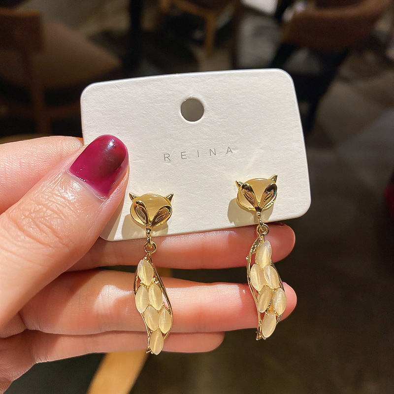 925 silver needle Korea cute fox opal earrings animal earrings new  temperament net red earrings wholesale women | Shopee Malaysia