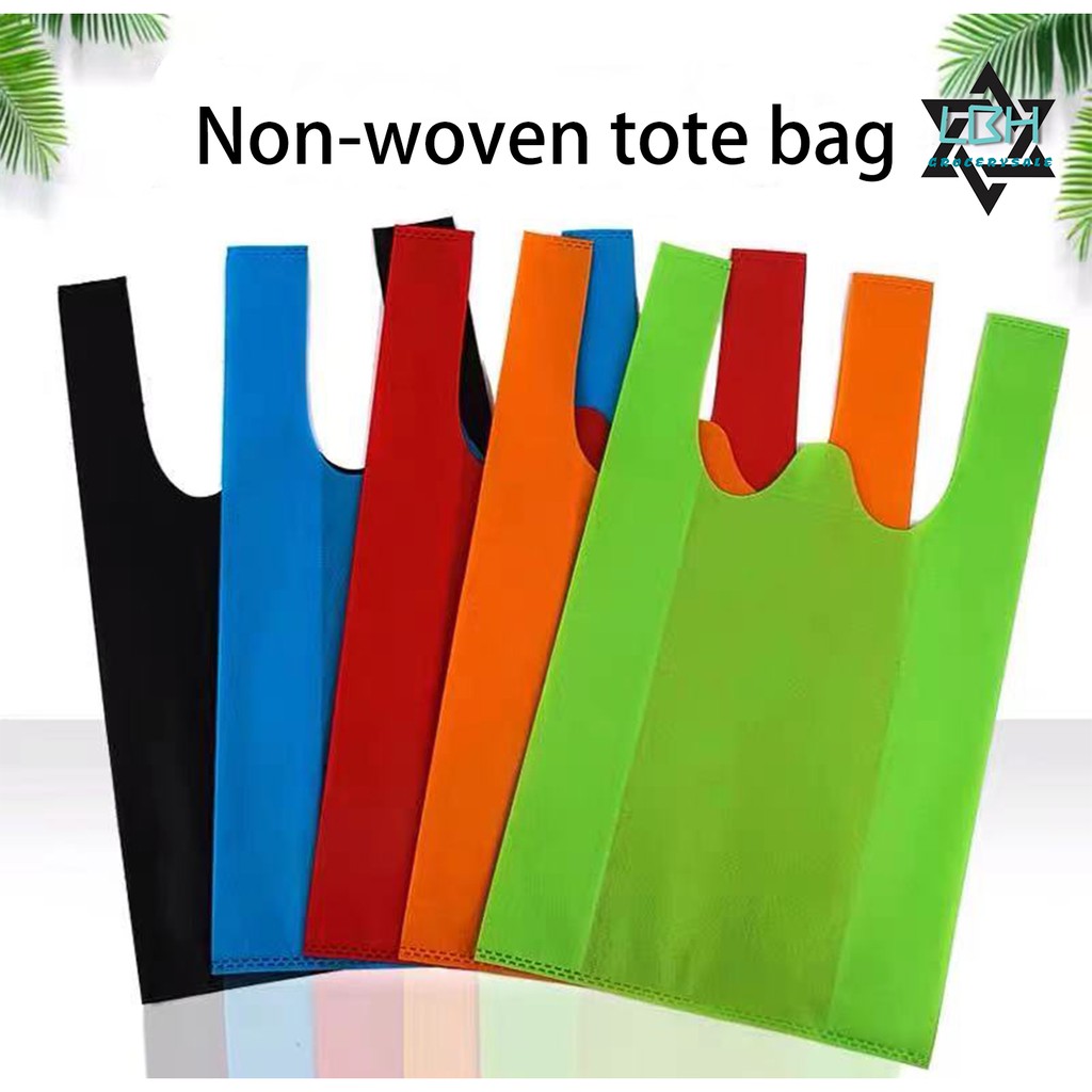 50Pcs Sando Eco Bag Plain Reusable Shopping Tote Non-woven Vest Handbag Grocery Packing ecobag
