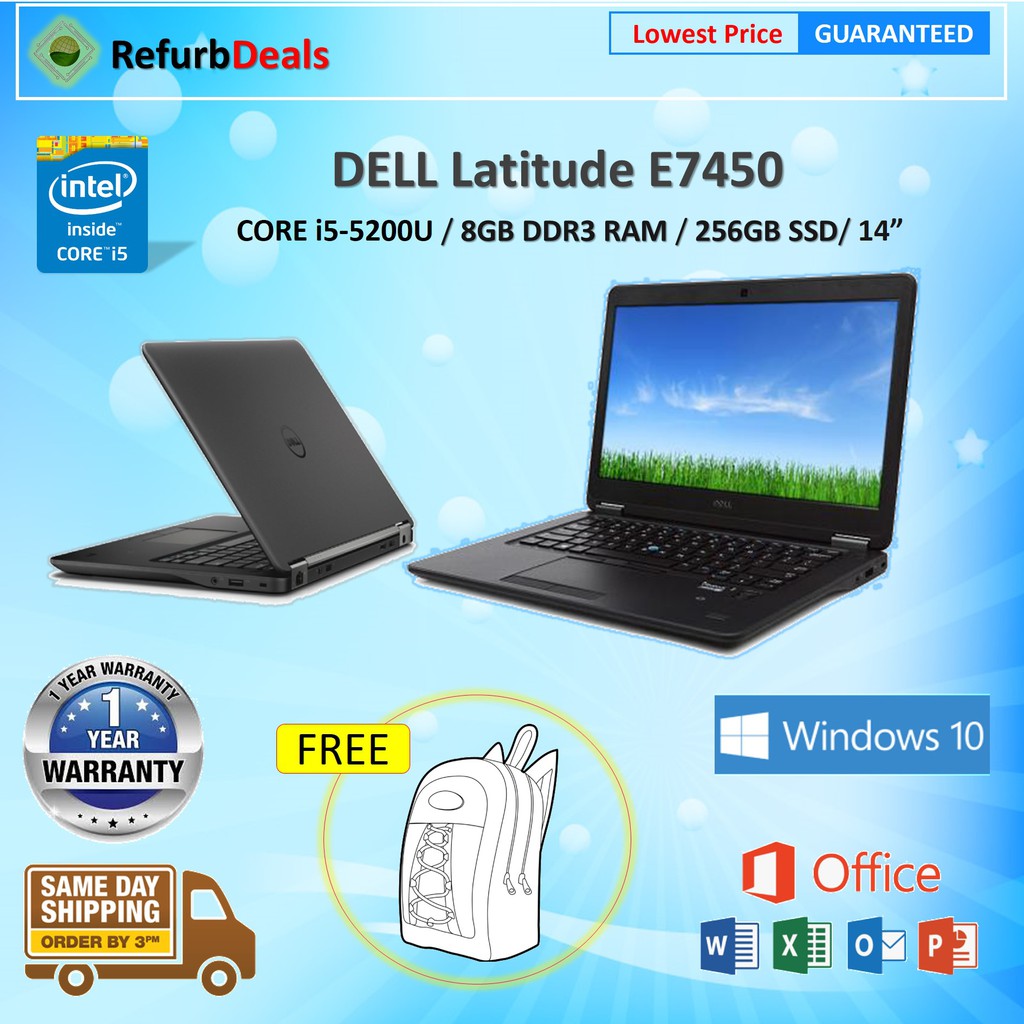 Dell Slim Laptop Core I5 5300u 5th Gen 8gb Ddr3l Ram 256gb Ssd Dell Latitude E7450 Refurbished Shopee Malaysia
