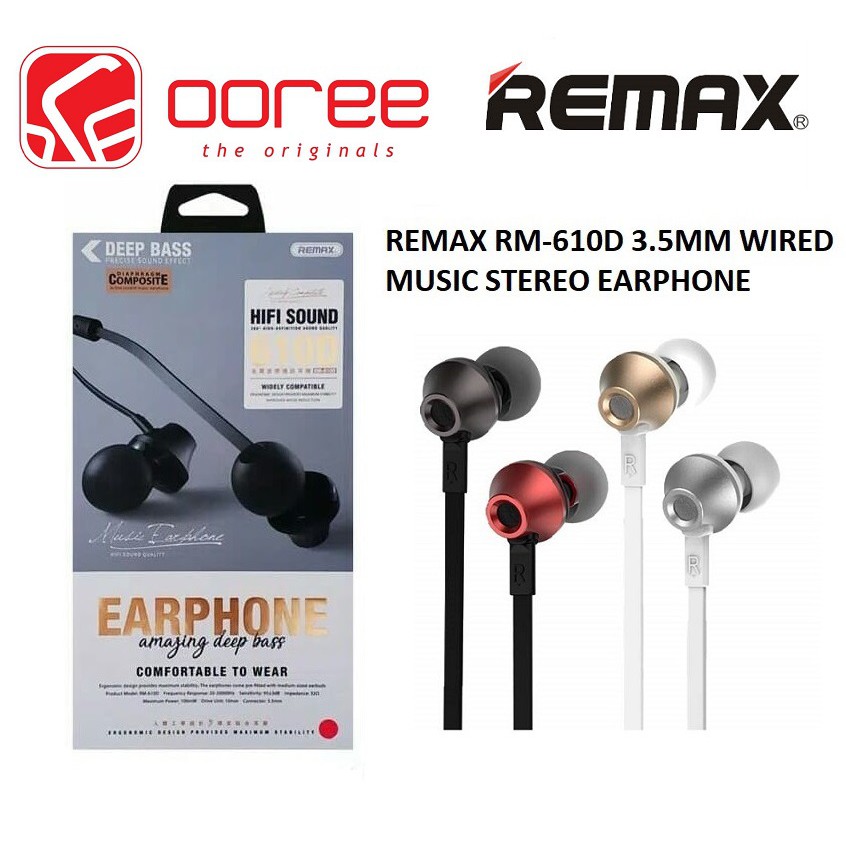 REMAX RM610D 3.5MM WIRED MUSIC STEREO EARPHONE EARSET HEAVY BASS IN EAR HEADSET WITH MICROPHONE