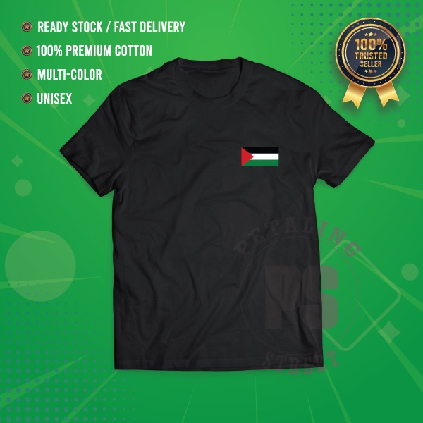 Bendera Palestine Palestin Flag Gaza T-Shirt Unisex Short Sleeve Tee T Shirt Shirts Pakaian Baju Sale Print 100% Cotton