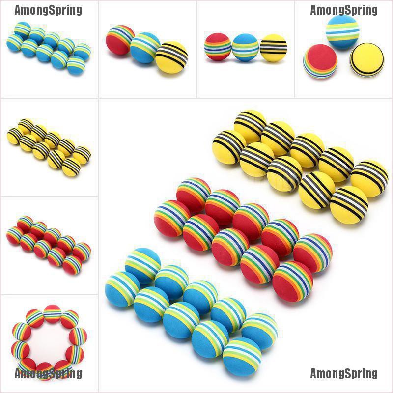 AmongSpring♬ 10Pcs Rainbow Stripe Foam Sponge Golf Balls Swing Practice Training Aids