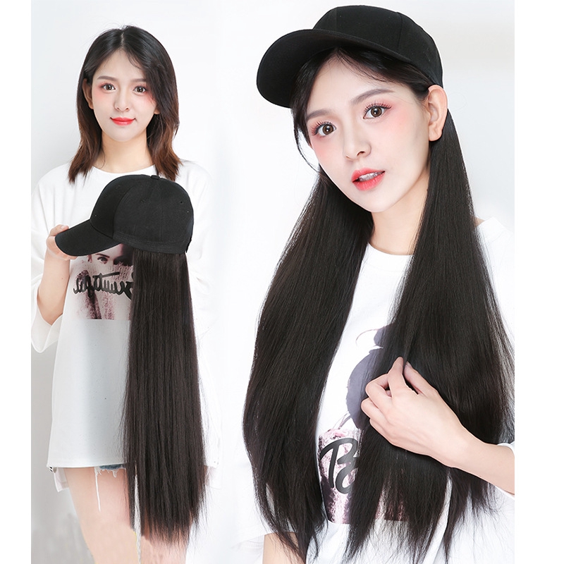 JF01 Female Hat Wig One Fashion Synthetic Hair Long Straight Hair Wig Length 65 cm