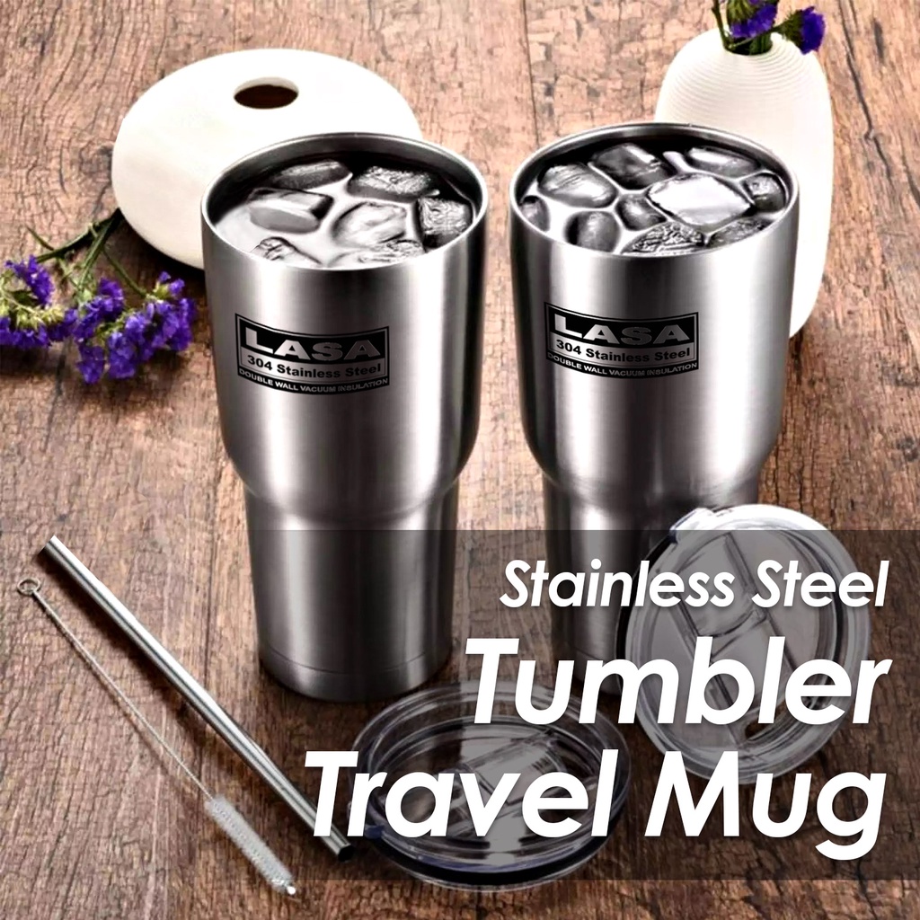 LASA Stainless Steel 900ml Thermo Mug With Straw (2 units) Shopee Malaysia