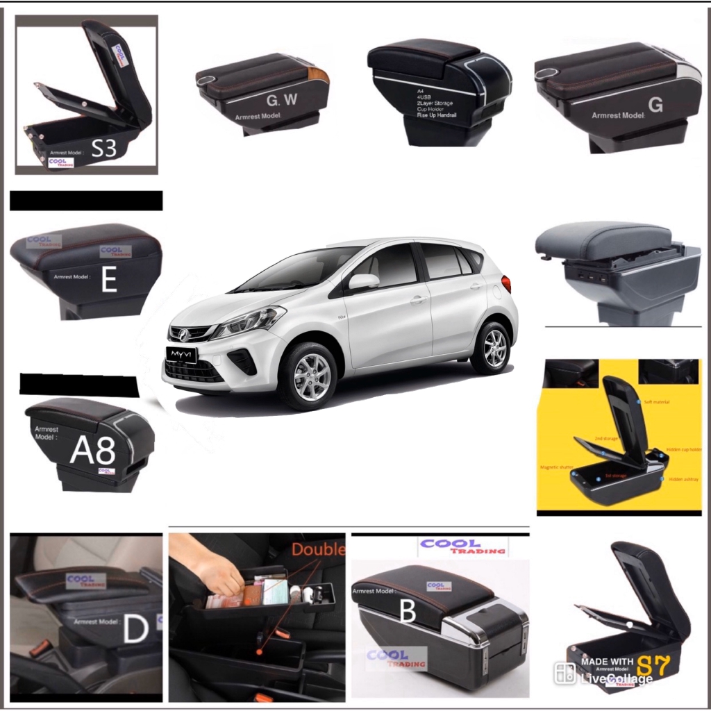 Perodua Myvi 2018 - 2020 Armrest 7 9 NO USB Adjustable 