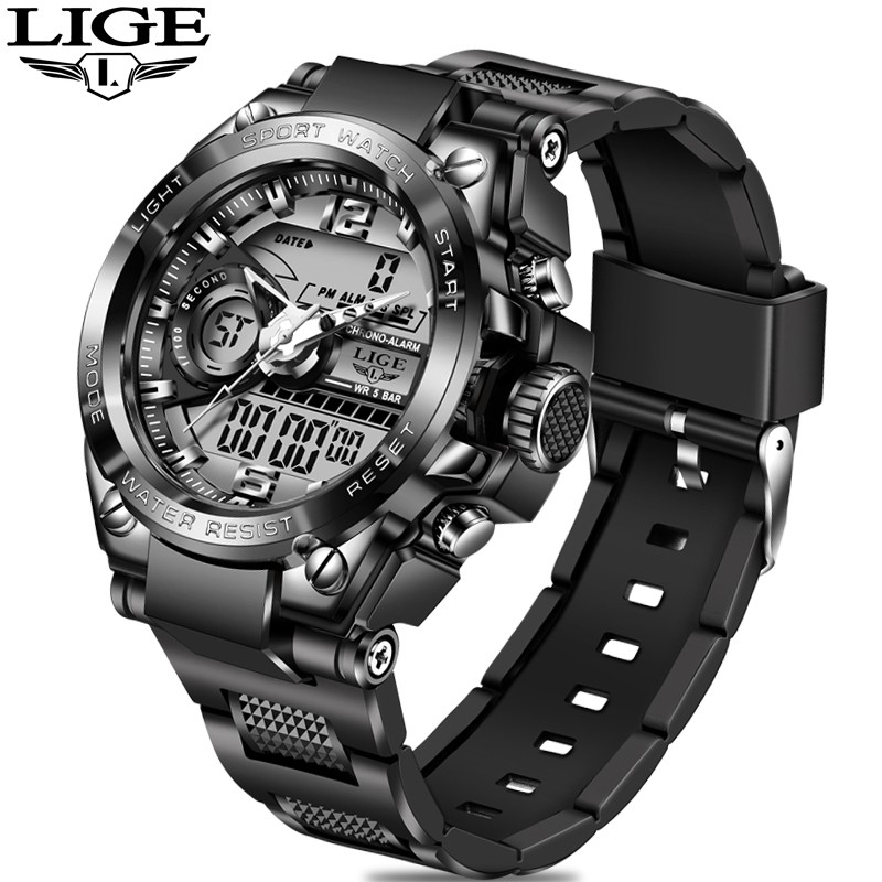 LIGE Jam Tangan Lelaki Men's Watch LIGE Fashion Waterproof LED Digital ...