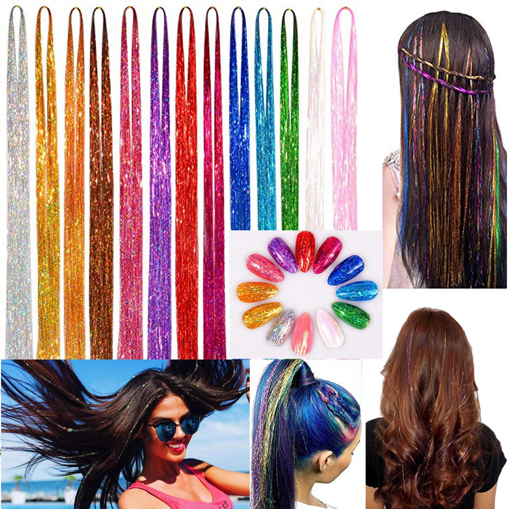 Hair Tinsel Strands for Women Girls - Tinsel Hair Extensions Sparkling  Shinny Glitter Bling Highlights for Party 90cm | Shopee Malaysia