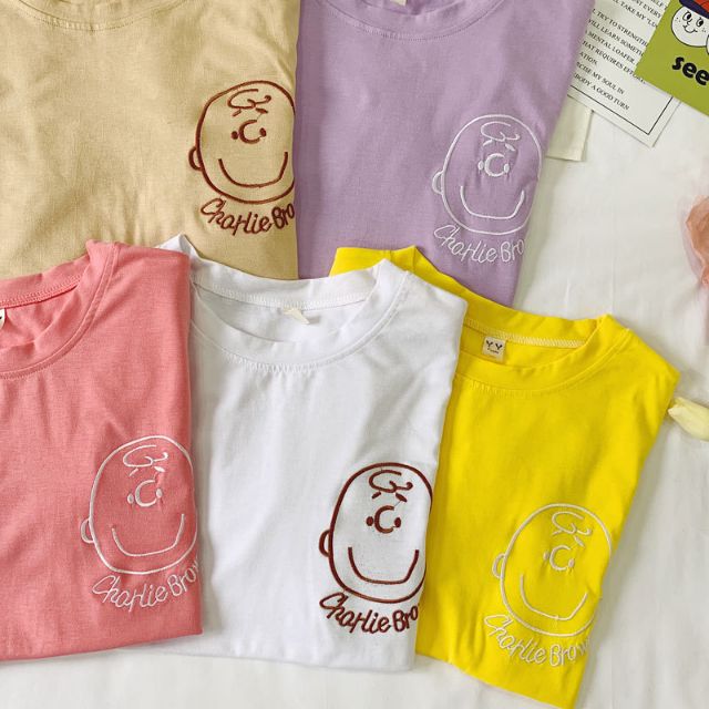 Charlie Brown embroidered tshirt (5 colours ) | Shopee Malaysia