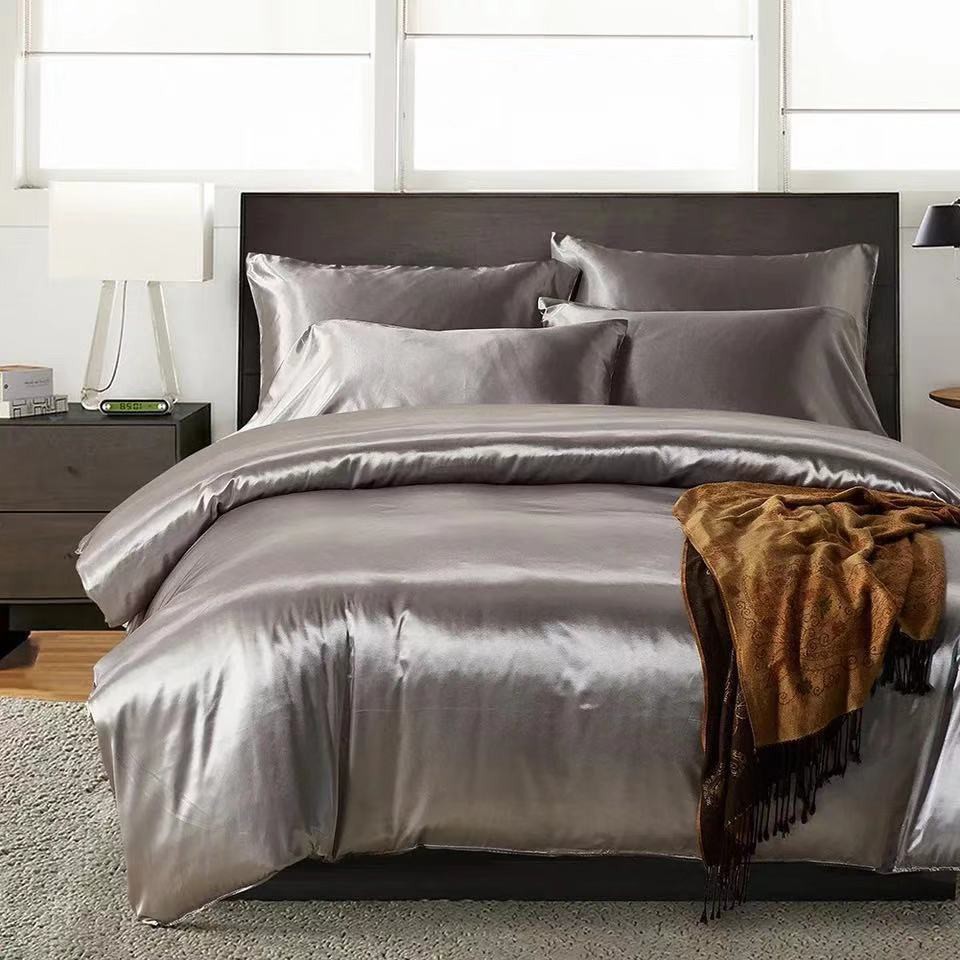 Soft Silk Imitation Bedding Set 3 In 1 Pillow Cases Duvet Cover 1