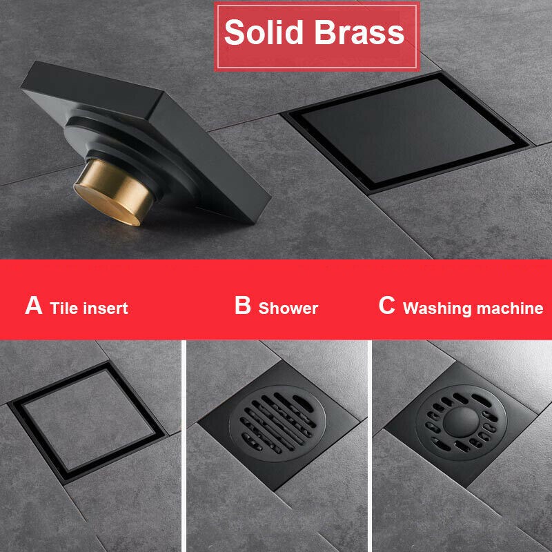 Black Brass Shower Drainer Bathroom Floor Drain Washing Machine Waste ...